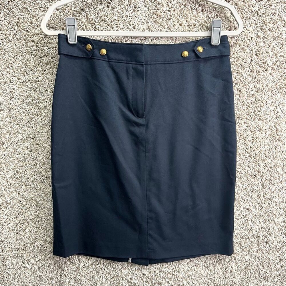 Brooks Brothers Skirt‎ Women's 4 Navy Blue Pencil Gold Hardware Buttons
